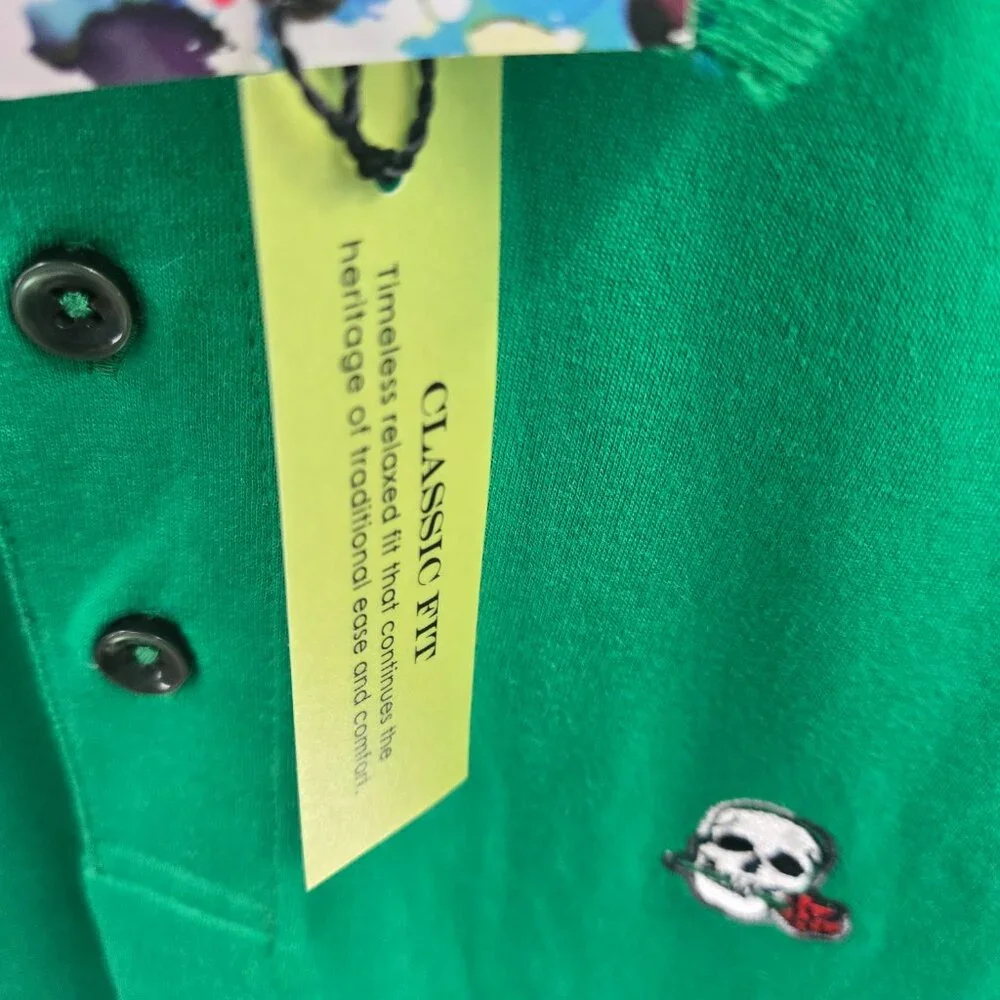 Robert Graham Kelly Green Golf Sport Preppy Embroidered Skull Polo Size Small